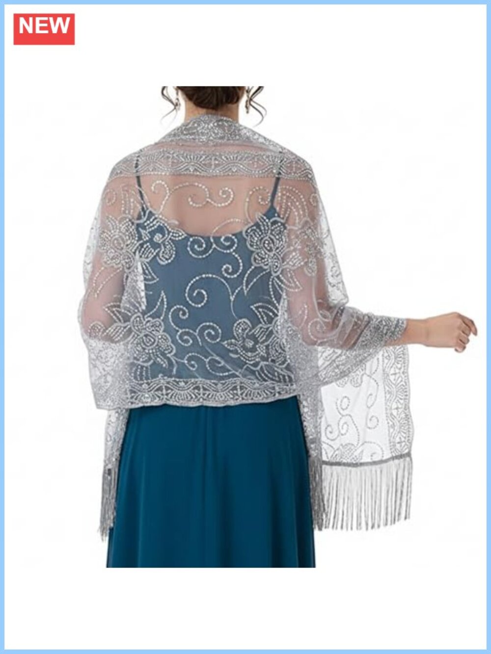 Sheer Sequin Floral Shawl Wrap Evening Formal Wedding Guest